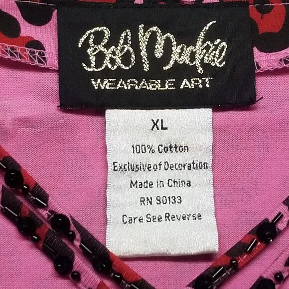 Bob Mackie L Dress Short Pink Leopard Beaded Trim Mob Wife Barbie Boho Artsy - Picture 6 of 10